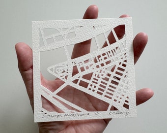 Pittsburgh or Philadelphia, PA Hand Cut Map Artwork, 4x4