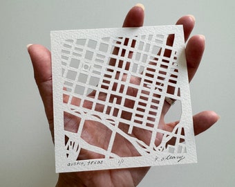 Austin, Dallas, Houston, or San Antonio, TX Hand Cut Map Artwork, 4x4