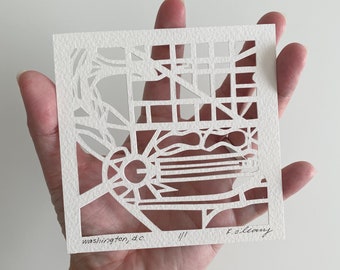 Washington, DC Hand Cut Map Artwork, 4x4