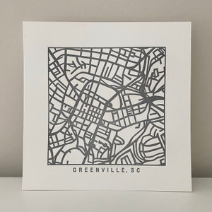 Columbia, Charleston, or Greenville, SC, Letterpress Map Prints image 8
