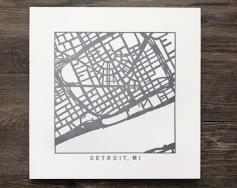 Detroit, Michigan or Minneapolis, Minnesota, Letterpress Map Print