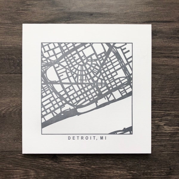 Detroit, Michigan or Minneapolis, Minnesota, Letterpress Map Print