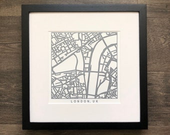 London, Amsterdam or Paris Letterpress Map Art Print