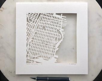 Hoboken, Jersey City, Point Pleasant, Newark, Seaside or Morristown, NJ Hand Cut Map Artwork