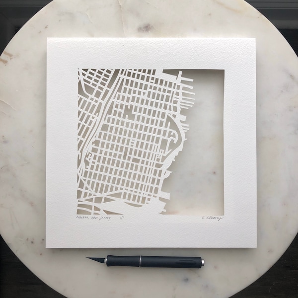 Hoboken, Jersey City, Point Pleasant, Newark, Seaside or Morristown, NJ Hand Cut Map Artwork