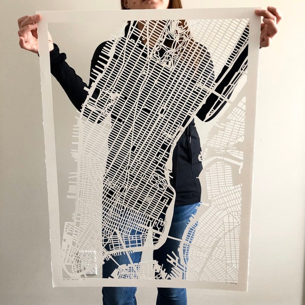 New York City Hand Cut Map Original, 22x30