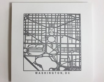 Washington, DC, Richmond, VA or Baltimore, MD Letterpress Map Print