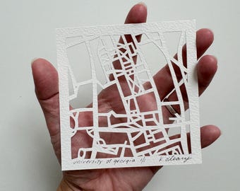 University of Georgia or Georgia Tech, Hand Cut Map Artwork, 4x4