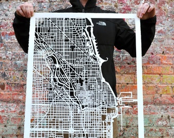 Chicago, Illinois Hand Cut Map Original Artwork. 22"x30"