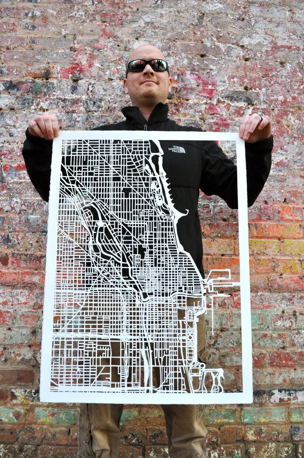 Chicago, Illinois Hand Cut Map Original Artwork. 22"x30"