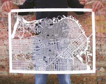 San Francisco, California Hand Cut Map Artwork, 22"x30"