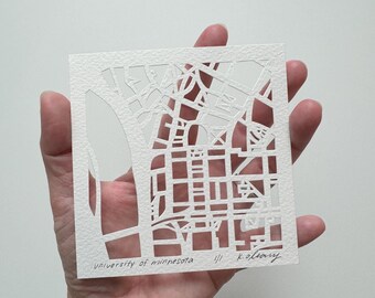 Hand Cut University Map Art, Modern Papercut Artwork (4x4)