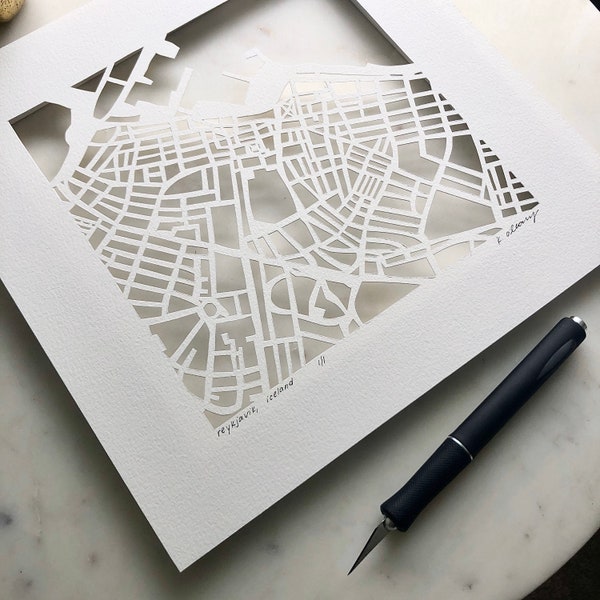 Reykjavik, Cape Town, or Auckland Hand Cut Map Artwork
