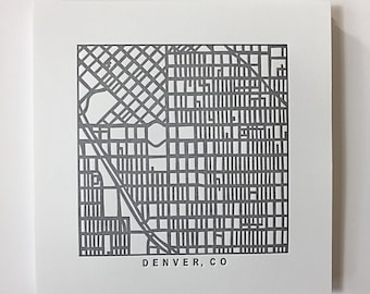 Denver, Colorado, Letterpress Map Prints