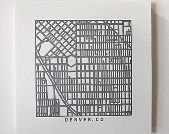 Denver, Colorado, Letterpress Map Prints