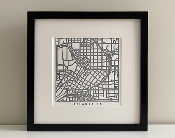 Atlanta, Georgia or Savannah, Georgia, Letterpress Map Prints