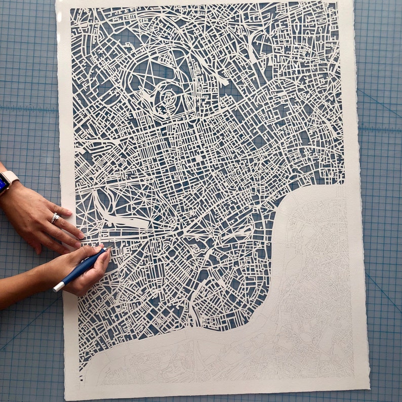 London Hand Cut Map Artwork, 22x30. image 3