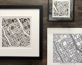 Impressões de mapas tipográficos de Nashville ou Memphis, Tennessee