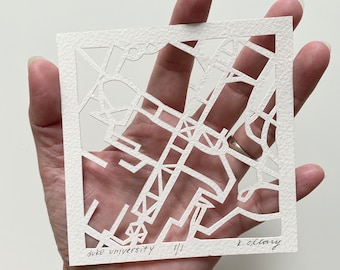 Hand Cut University Map Artwork, Original Paper Cutout Art (4x4)