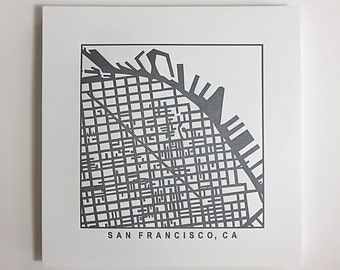 San Francisco, San Diego, or Los Angeles, CA Letterpress Map Prints