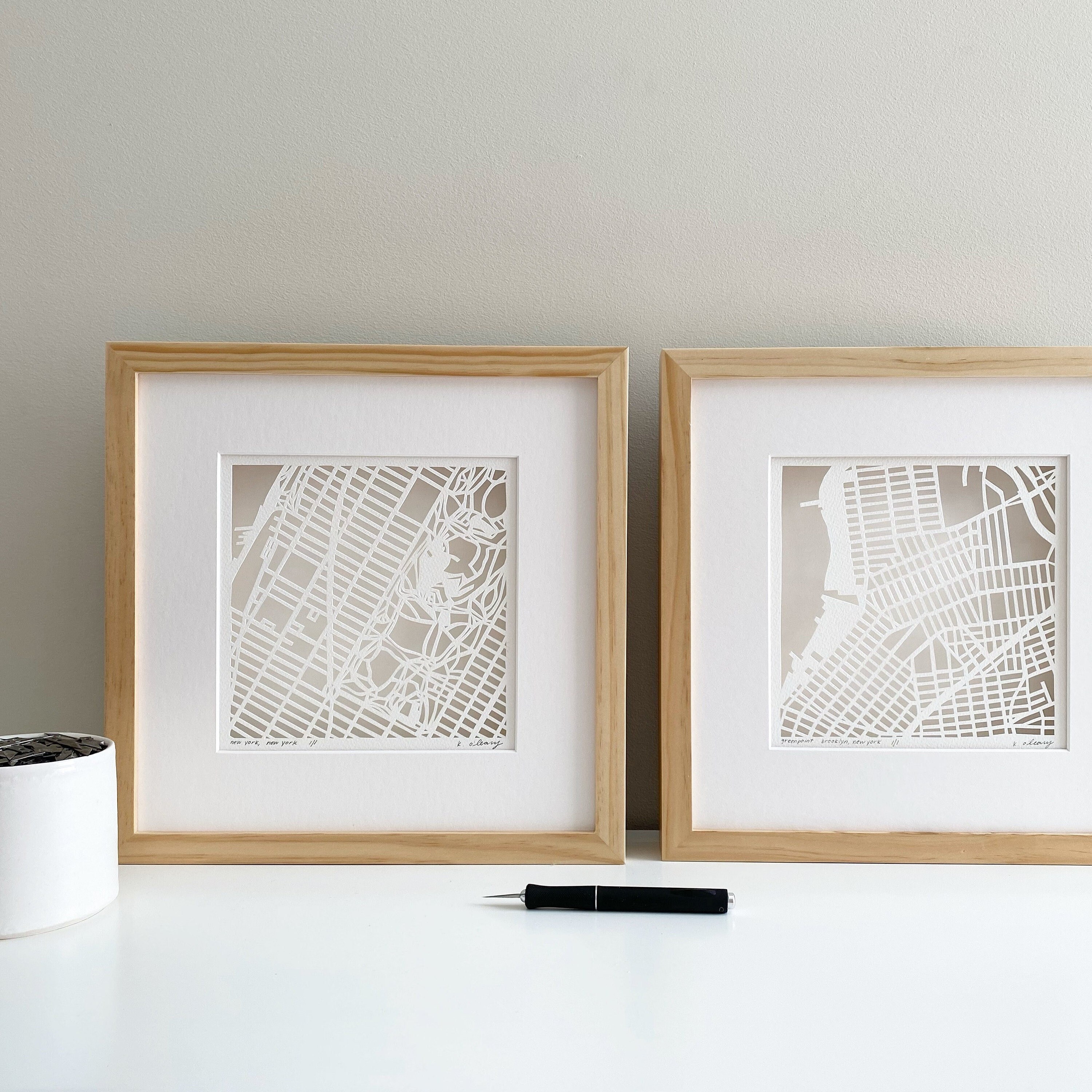 New York City Neighborhood Hand Cut Map Œuvre d'art Originale