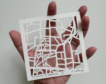 Auburn or University of Alabama Hand Cut Map Artwork, 4x4