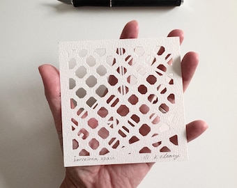 Barcelona, Madrid, Malaga, Tafalla, Granada, or Toledo, Spain Hand Cut Map Artwork, 4x4