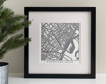 Barcelona, Spain, Letterpress Map Prints