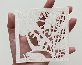 Buffalo, Rochester, Troy, or Saratoga Springs, NY Hand Cut Map Artwork, 4x4
