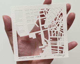 Newport, RI or Pawtucket, RI Hand Cut Map Artwork, 4x4