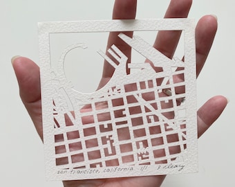 Hand Cut California City Map Artwork, 4x4 Original Art
