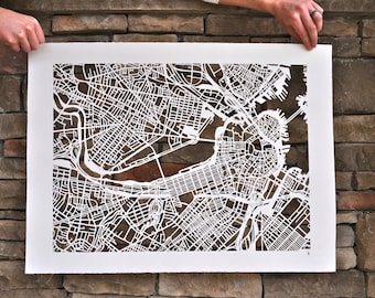 Boston Hand Cut Map Original Art, 22x30.