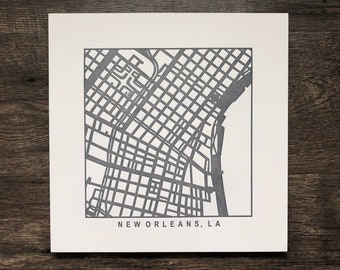 New Orleans, Louisiana, Letterpress Map Print