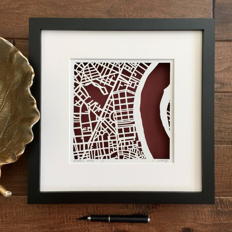 Paris, or Bordeaux, France Hand Cut Map Original Artwork image 5