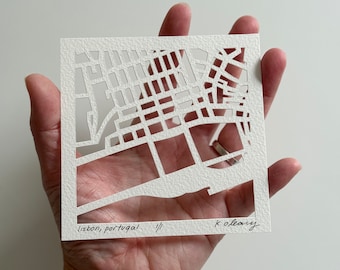Lisbon, Algarve, Porto, Lagos, Ferragudo, Portugal Hand Cut Map Artwork, 4x4