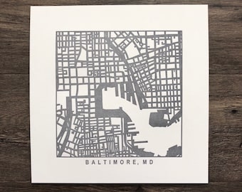 Baltimore MD Letterpress Map Art Print