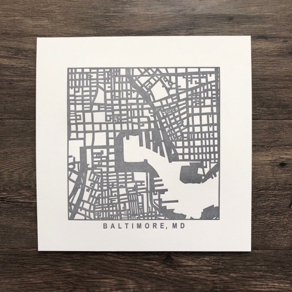Baltimore MD Letterpress Map Art Print