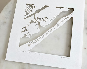 Topsail Beach, Kure Beach, Corolla, NC Hand Cut Map Artwork