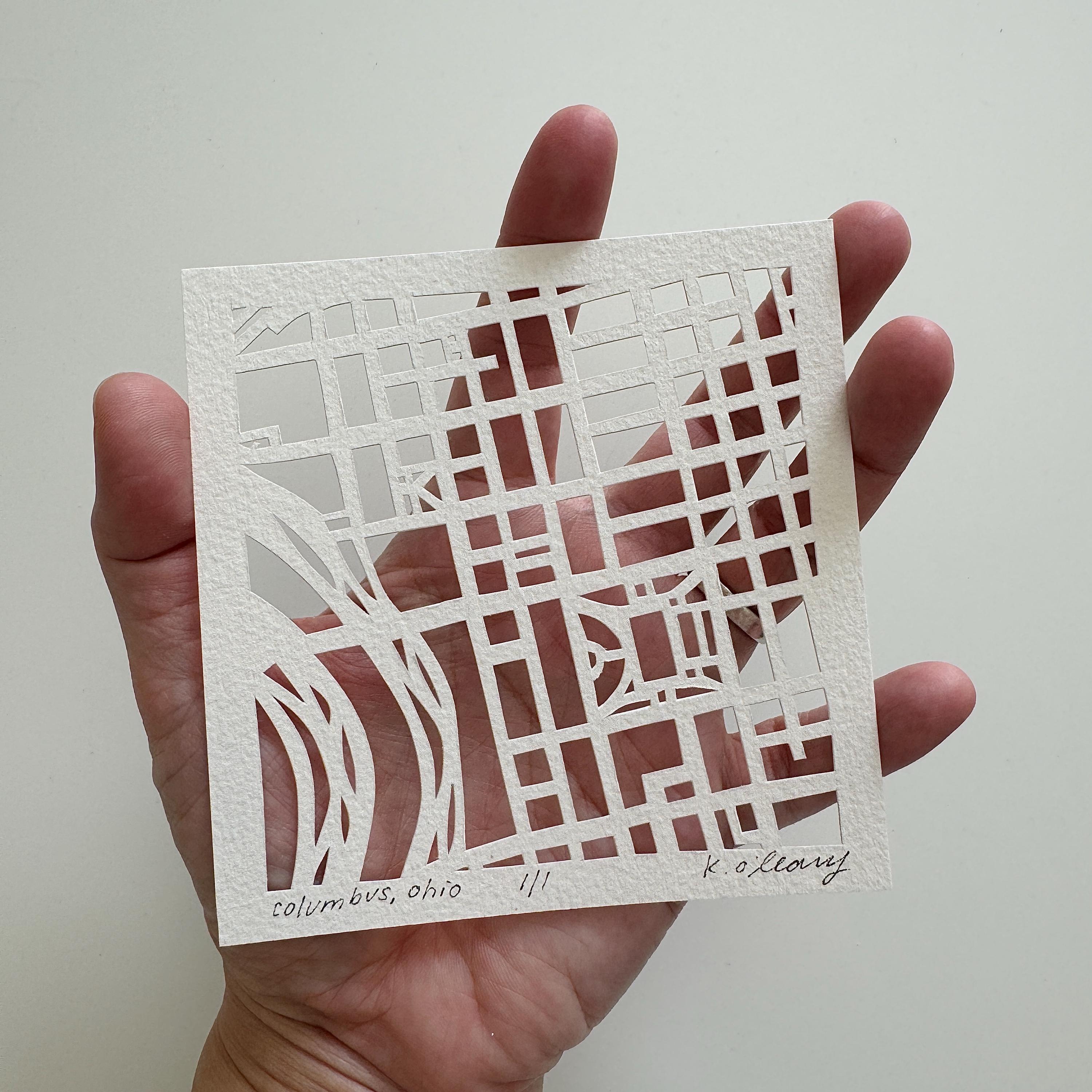 Columbus, Cincinnati, Cleveland, Akron, Lakewood, or Cuyahoga Falls, Ohio Hand Cut Map Artwork, 4x4