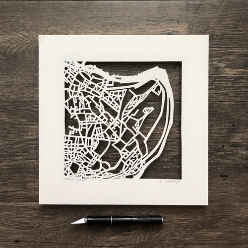 Prague, popular Czech Republic or Istanbul, Turkey Hand Cut Map, Original Artwork