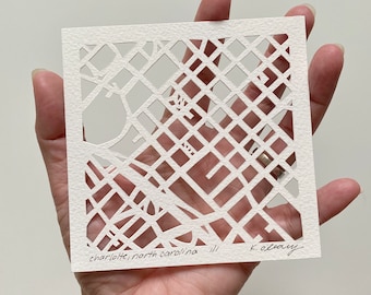 Charlotte Hand Cut Map Artwork, 4x4