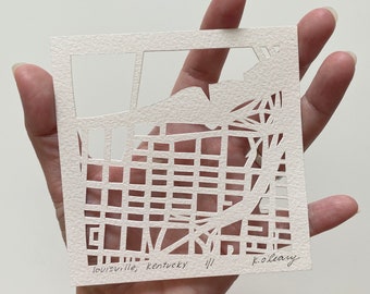 Louisville, Kentucky Hand Cut Map Artwork, 4x4