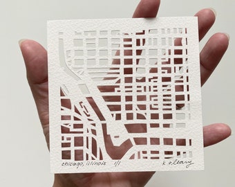 Chicago Hand Cut Map Artwork, 4x4