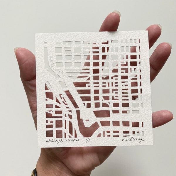 Chicago Hand Cut Map Artwork, 4x4