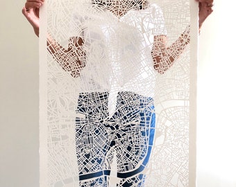 London Hand Cut Map Artwork, 22"x30".