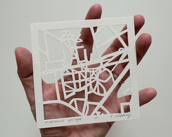 Middlebury College Hand Cut Map Artwork, 4x4