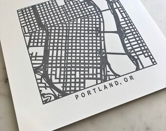 Portland, Oregon or Seattle, Washington, Letterpress Map Prints