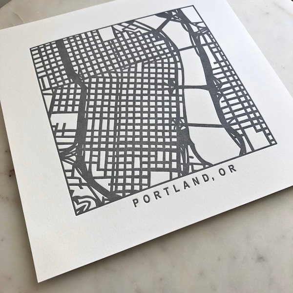 Portland, Oregon or Seattle, Washington, Letterpress Map Prints