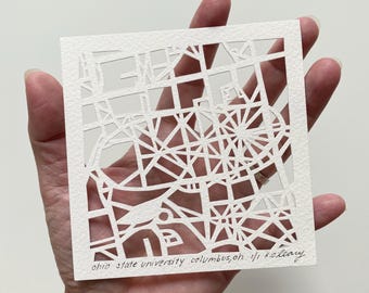 The Ohio State University or Xavier University Hand Cut Map Artwork, 4x4