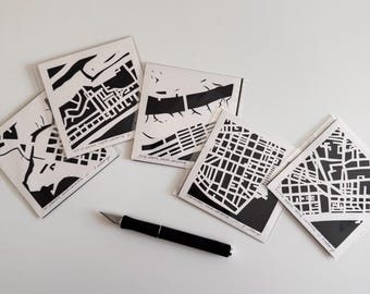 Original Hand Cut Map Art, Charleston SC Area, 4x4 Paper Cut
